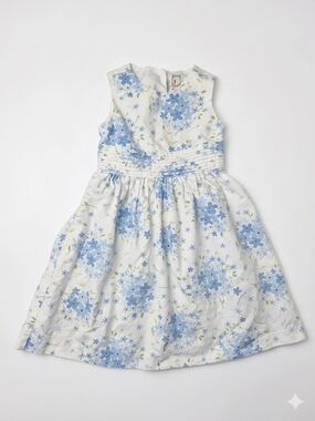 VTG 2001 Gymboree Blue Floral Linen Dress 4T Y2K